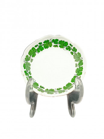 Блюдце винтажное Meissen, зеленый растительный декор, рифленый край, фарфор, 8 см, Германия, 1970-80гг.