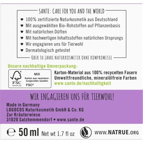 Sante Sofort glattende Tagespflege Naturliches Hyaluron & Parakresse  Мгновенно разглаживающий дневной уход Натуральная гиалуроновая кислота и паракресс