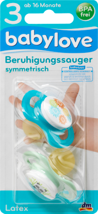 babylove Соска (успокаивающая), symmetrisch, Latex, Gr. 3, Panda / Blumen, 2 шт
