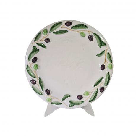 Тарелка винтажная Tiriduzzi Deruta с оливками, ручная роспись, керамика, 32 x 4 см, Италия, 1960-70гг.