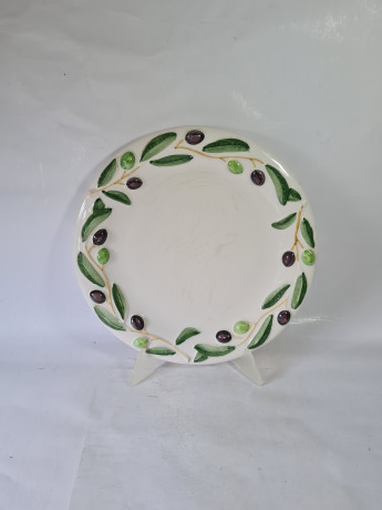 Тарелка винтажная Tiriduzzi Deruta с оливками, ручная роспись, керамика, 32 x 4 см, Италия, 1960-70гг.