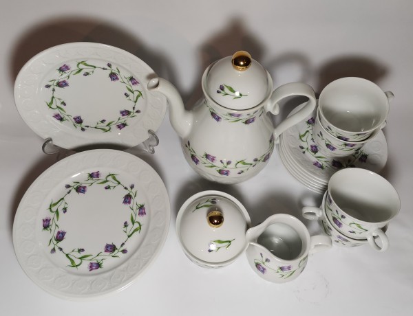 Сервиз чайный винтажный Schirnding Bavaria на 4 персоны, с нежным цветочным декором, 19 предметов, фарфор, Германия, 1960 год.