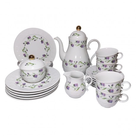 Сервиз чайный винтажный Schirnding Bavaria на 4 персоны, с нежным цветочным декором, 19 предметов, фарфор, Германия, 1960 год.