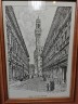 Картина винтажная Firenze "Галерея Уффици" / худ. Dosso, графика, в деревянной раме, 37,5 х 27,5 см, Италия, 1960-70гг.
