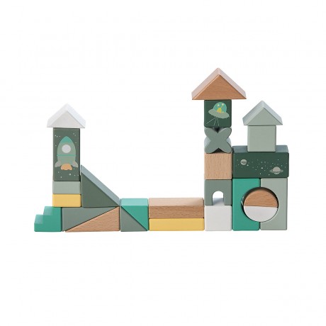 howa Nachziehwagen mit 25 Holzbausteinen space Тележка с 25 деревянными строительными блоками