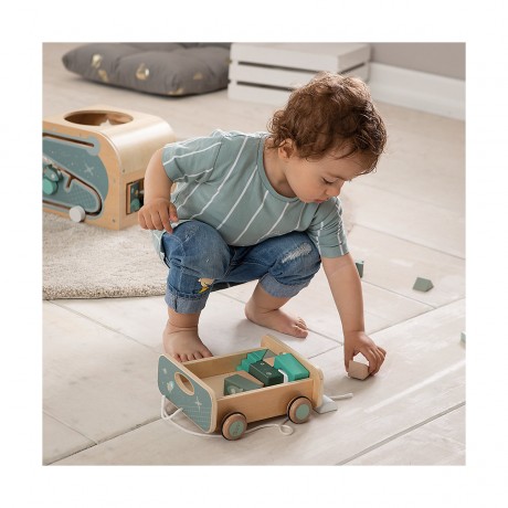 howa Nachziehwagen mit 25 Holzbausteinen space Тележка с 25 деревянными строительными блоками