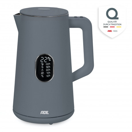 ADE ADE Wasserkocher Energiesparender Wasserkocher mit Temperatureinstellung  LED-Display, 1.5 l, 1800 W, 5 wahlbare Temperaturstufen (40-100°C), Warmhalte-Funktion, 1800 W grau Чайник ADE Энергосберегающий чайник с регулировкой температуры, светодиодный 