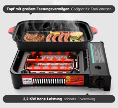 HOMELUX HOMELUX Gaskocher Camping Gasgrill+Grillpfanne+Glasdeckel+Gaskartuschen Campinggrill, (4-St), 2,2KW  Газовая плита HOMELUX походный газовый гриль + сковорода-гриль + стеклянная крышка + газовые баллончики походный гриль, (4 шт.), 2,2 кВт