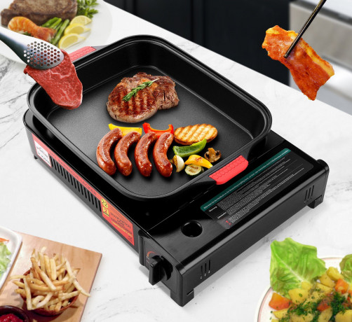 HOMELUX HOMELUX Gaskocher Camping Gasgrill+Grillpfanne+Glasdeckel+Gaskartuschen Campinggrill, (4-St), 2,2KW  Газовая плита HOMELUX походный газовый гриль + сковорода-гриль + стеклянная крышка + газовые баллончики походный гриль, (4 шт.), 2,2 кВт