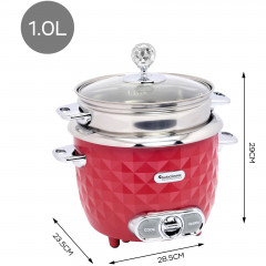 TurboTronic by Z-Line TurboTronic by Z-Line Reiskocher 1 Liter mit Dampfgareinsatz aus Edelstahl PLASTIKFREI, 400 W, mini Design Dampfgarer kleiner Reistopf Milchreis Cooker rot Рисоварка TurboTronic от Z-Line 1 литр с пароваркой из нержавеющей стали БЕЗ 