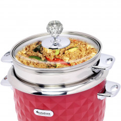 TurboTronic by Z-Line TurboTronic by Z-Line Reiskocher 1 Liter mit Dampfgareinsatz aus Edelstahl PLASTIKFREI, 400 W, mini Design Dampfgarer kleiner Reistopf Milchreis Cooker rot Рисоварка TurboTronic от Z-Line 1 литр с пароваркой из нержавеющей стали БЕЗ 