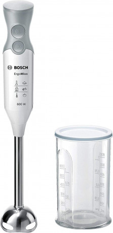 BOSCH BOSCH Stabmixer ErgoMixx MSM66110 Edelstahl-Mixfuss 4-Klingen 600W weiss/grau  Ручной блендер BOSCH ErgoMixx MSM66110, ножка для смешивания из нержавеющей стали, 4 лезвия, 600 Вт, белый/серый