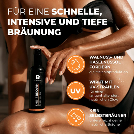 BYROKKO Shine Brown Braunungsbeschleuniger-Ol, Масло ускоритель для загара в солярии и на солнце, с кокосовым, ореховым и лесным маслом, для длительного красивого загара, 150мл