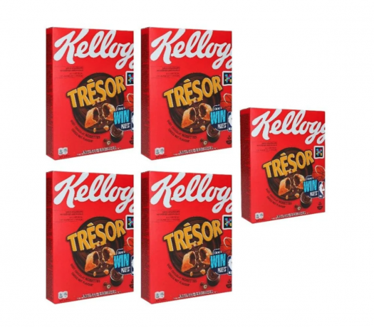 Kelloggs Tresor Choco Nut 410g x 5st, Сухие завтраки, подушечки с шоколадно-ореховой начинкой, хрустящие, для завтрака Германия, Набор 5 шт х 410 г 