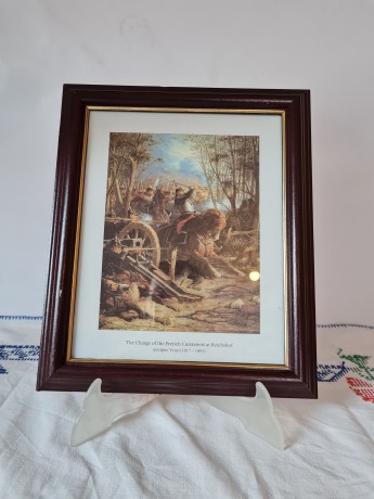 Adolphe Yvon Репродукция картины "Атака кирасир при Рейшсоффене" худ. Адольф Ивон, 30см x 25.5см, Германия, 1970-80гг.