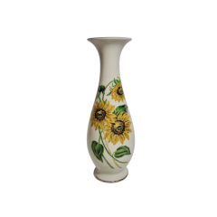 Ваза винтажная  Royal KM Bavaria, белый фарфор с ярким цветочным рисунком "Подсолнухи", 23 x 7,5 см / 3 см, Германия, 1960-70гг.