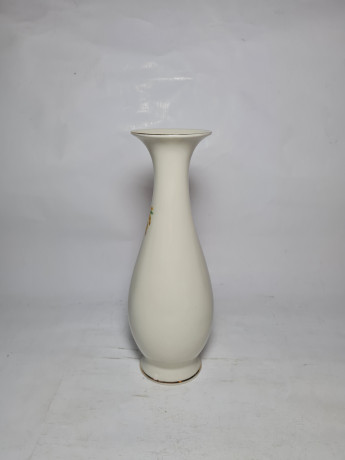 Ваза винтажная  Royal KM Bavaria, белый фарфор с ярким цветочным рисунком "Подсолнухи", 23 x 7,5 см / 3 см, Германия, 1960-70гг.