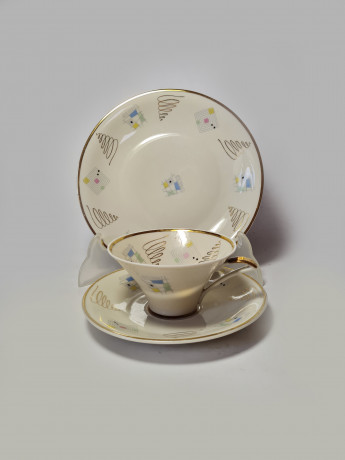 Bavaria Чайное трио с геометрическим разноцветным рисунком и позолоченным узором, Германия, 1960-70гг.