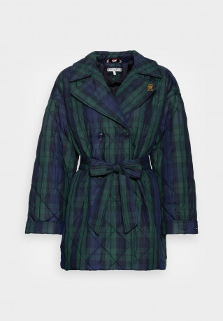 Tommy Hilfiger CHECK QUILTED PEACOAT Winter coat black watch ПАЛЬТО ИЗ СТЕГАНОЙ КЛЕТКИ Зимнее пальто черные часы