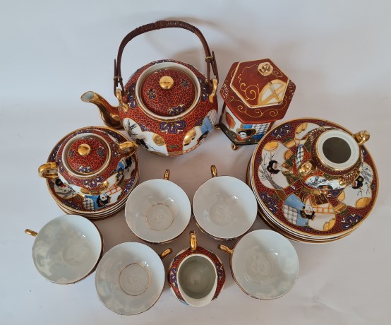 Японский фарфоровый сервиз для чайной церемонии,обильная позолота и  Япония, 1960гг.