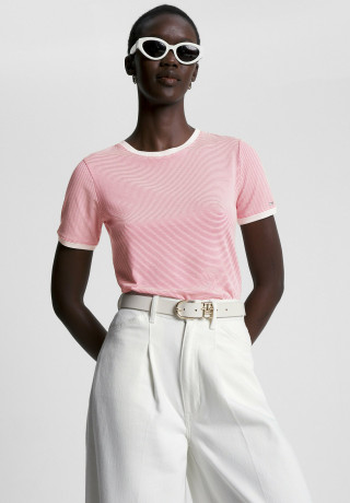 Tommy Hilfiger STRIPE Print T-shirt bright cerise pink  ecru breton stp ПОЛОСКА Футболка с принтом ярко-вишнево-розовый светло-бежевый бретонский stp