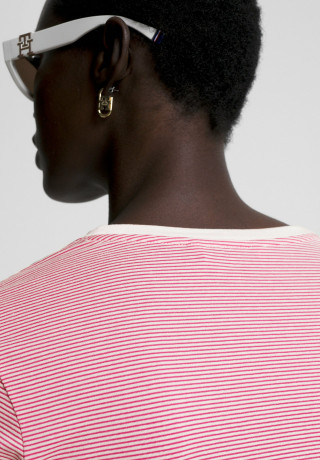 Tommy Hilfiger STRIPE Print T-shirt bright cerise pink  ecru breton stp ПОЛОСКА Футболка с принтом ярко-вишнево-розовый светло-бежевый бретонский stp