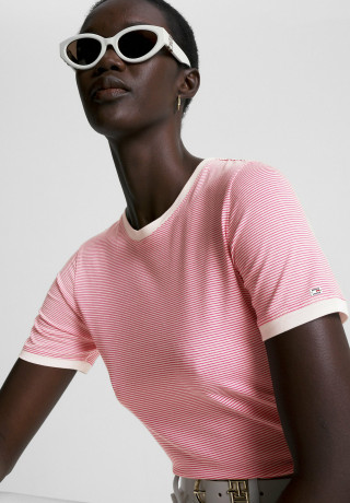 Tommy Hilfiger STRIPE Print T-shirt bright cerise pink  ecru breton stp ПОЛОСКА Футболка с принтом ярко-вишнево-розовый светло-бежевый бретонский stp