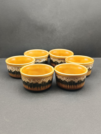 Креманки винтажные в желто-коричневых тонах, керамика, 6 штук, 8.5 х 4.5 см, Франция, 1970-80гг.