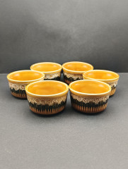 Креманки винтажные в желто-коричневых тонах, керамика, 6 штук, 8.5 х 4.5 см, Франция, 1970-80гг.
