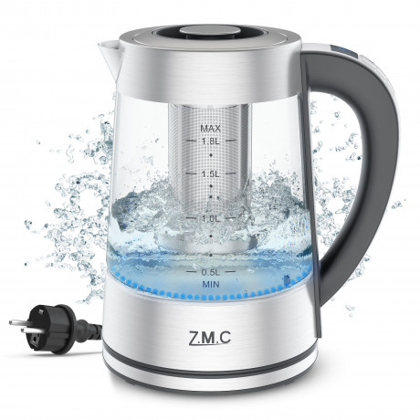 ZMC ZMC Wasserkocher Wasserkocher Glas mit Temperaturwahl 1,8 Liter Warmhaltefunktion, LED Beleuchtung / mit Einstellbare Temperatur Temperatureinstellung  Чайник ZMC стеклянный чайник с выбором температуры, функция подогрева 1,8 л, светодиодное освещение