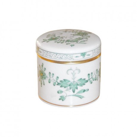 Meissen Meissen  'Neuer Ausschnitt - Indische Malerei 2 mit Kante grun Goldpunkte mit Goldrand' Dose h: 6 cm / d: 6 cm Мейсен "Новая секция - Индийская живопись 2 с краем зеленые золотые точки с золотым ободком" шкатулка в: 6 см / г: 6 см