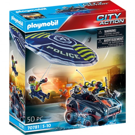 PLAYMOBIL 3er Set: 70779 Polizei-Wasserflugzeug: Schmuggler-Verfolgung + 70780 Polizei-Jet: Drohnen-Verfolgung + Polizei-Fallschirm: Verfolgung des Amphibien-Fahrzeugs Набор из 3 предметов: 70779 Полицейский гидросамолет: погоня за контрабандистом + 70780