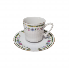 Белая фарфоровая чайная пара с цветочным рисунком и зеленым ободком, Китай, 1960-70гг.