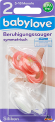 babylove Соска (успокаивающая), symmetrisch, Силикон	, Gr. 2, Rot с Herzchen / Weiß с Punkten, 2 шт