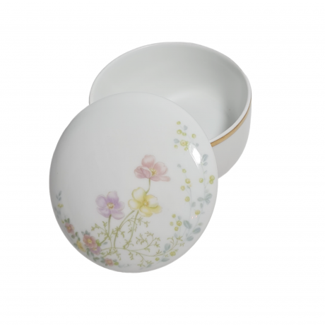 Шкатулка винтажная Tirschenreuth Bavaria с пастельным ботаническим декором, фарфор, 10 см, Германия, 1970-80гг.