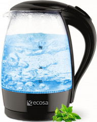 ecosa ecosa Wasserkocher EO-680, 1,7 l, 2200 W, Glaswasserkocher, Blaue LED-Beleuchtung, BPA-frei  Чайник ecosa EO-680, 1,7 л, 2200 Вт, стеклянный чайник, синяя светодиодная подсветка, не содержит BPA