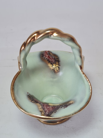 Конфетница винтажная Jasba Keramik, в светло-зеленых тонах, с позолотой, 8 x 12 см, Германия, 1960-70гг.