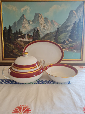 Seltmann Weiden Набор: 3 больших блюда с бордово-позолоченным ободком, Германия, 1960-70гг.