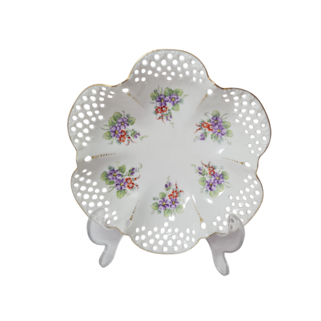 U.Keller Винтажная сервировочная тарелка в форме цветка с ажурным краем, 18см x 4,5см, Германия, 1960-70гг.