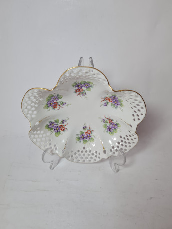 U.Keller Винтажная сервировочная тарелка в форме цветка с ажурным краем, 18см x 4,5см, Германия, 1960-70гг.