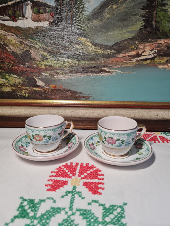 Baron Набор кофейная пара с цветочным рисунком и позолотой, 2 шт, Германия, 1960-70гг.