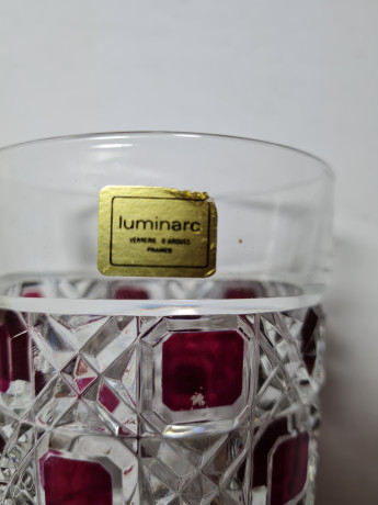 Luminarc Набор для виски: графин с пробкой 10см x 24см и 5 бокалов для виски 8.5см x 9см, Франция, 1970-80гг.