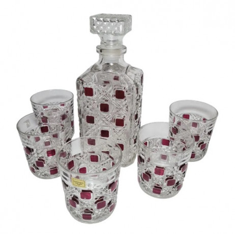 Luminarc Набор для виски: графин с пробкой 10см x 24см и 5 бокалов для виски 8.5см x 9см, Франция, 1970-80гг.