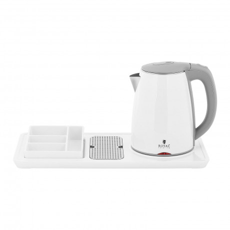 Royal Catering Royal Catering Wasserkocher Hotel-Wasserkocher weiss 1,2L 1800W – mit Kaffee- und Teestation, 1,2 l, 1800 W  Чайник Royal Catering, гостиничный чайник белый 1,2 л 1800 Вт с подставкой для кофе и чая, 1,2 л, 1800 Вт