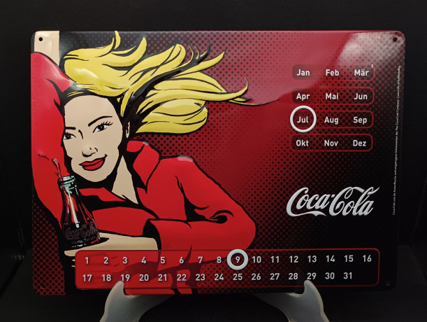 Календарь настенный винтажный Coca Cola, яркий декор в стиле поп-арт, металл, 29.5 21 см, Германия, 1990-2000 гг.