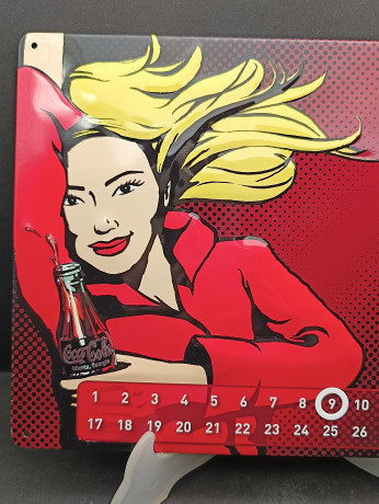 Календарь настенный винтажный Coca Cola, яркий декор в стиле поп-арт, металл, 29.5 21 см, Германия, 1990-2000 гг.