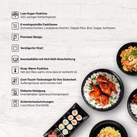 Lauben Lauben Reiskocher Low Sugar Rice Cooker 1500AT Schwarz Рисоварка Lauben Рисоварка с низким содержанием сахара 1500AT