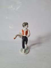 Hollohaza Porcelain Коллекционная керамическая фигурка "Мальчик Нильс с гусем", 13смx8см, Венгрия, 1960-70гг.