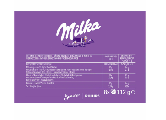 Senseo Milka кakao pads 112g, Сенсео какао-напиток со вкусом шоколада Milka в чалдах, 8 штук, 112 г