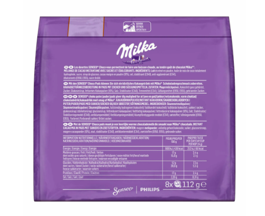 Senseo Milka кakao pads 112g, Сенсео какао-напиток со вкусом шоколада Milka в чалдах, 8 штук, 112 г